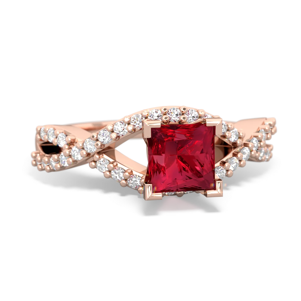 Lab Ruby Diamond Twist 5Mm Square Engagment  14K Rose Gold ring R26405SQ