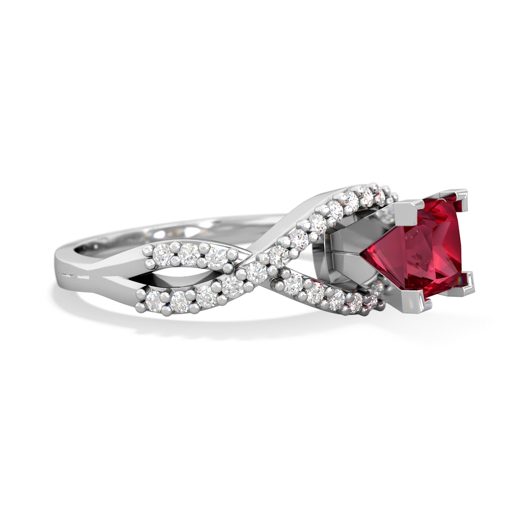 Lab Ruby Diamond Twist 5Mm Square Engagment  14K White Gold ring R26405SQ