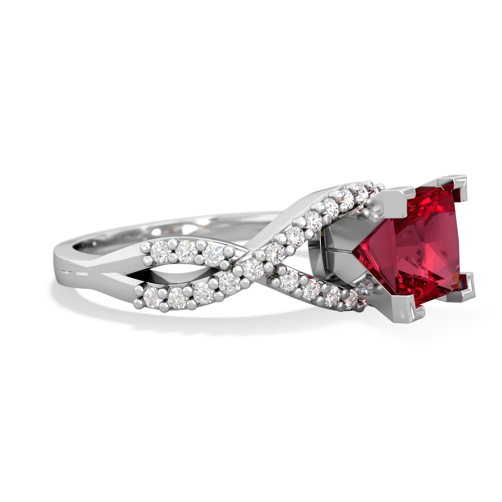 Lab Ruby Diamond Twist 6Mm Princess Engagment  14K White Gold ring R26406SQ