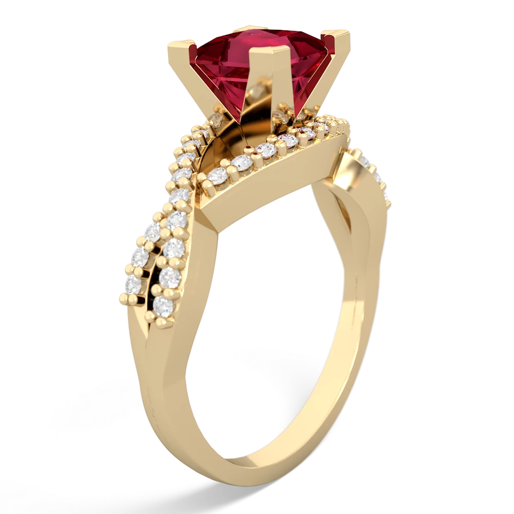 Lab Ruby Diamond Twist 6Mm Princess Engagment  14K Yellow Gold ring R26406SQ
