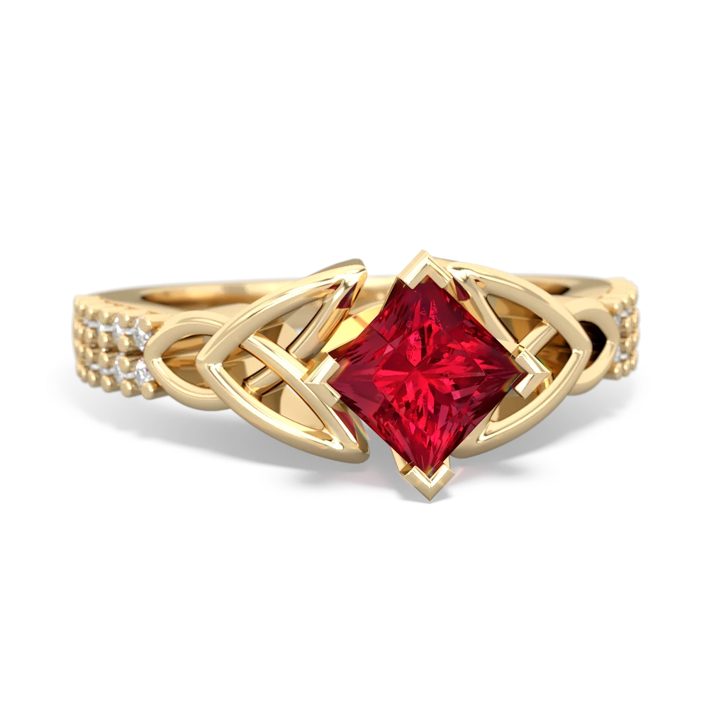 Lab Ruby Celtic Knot 5Mm Square Engagement 14K Yellow Gold ring R26445SQ