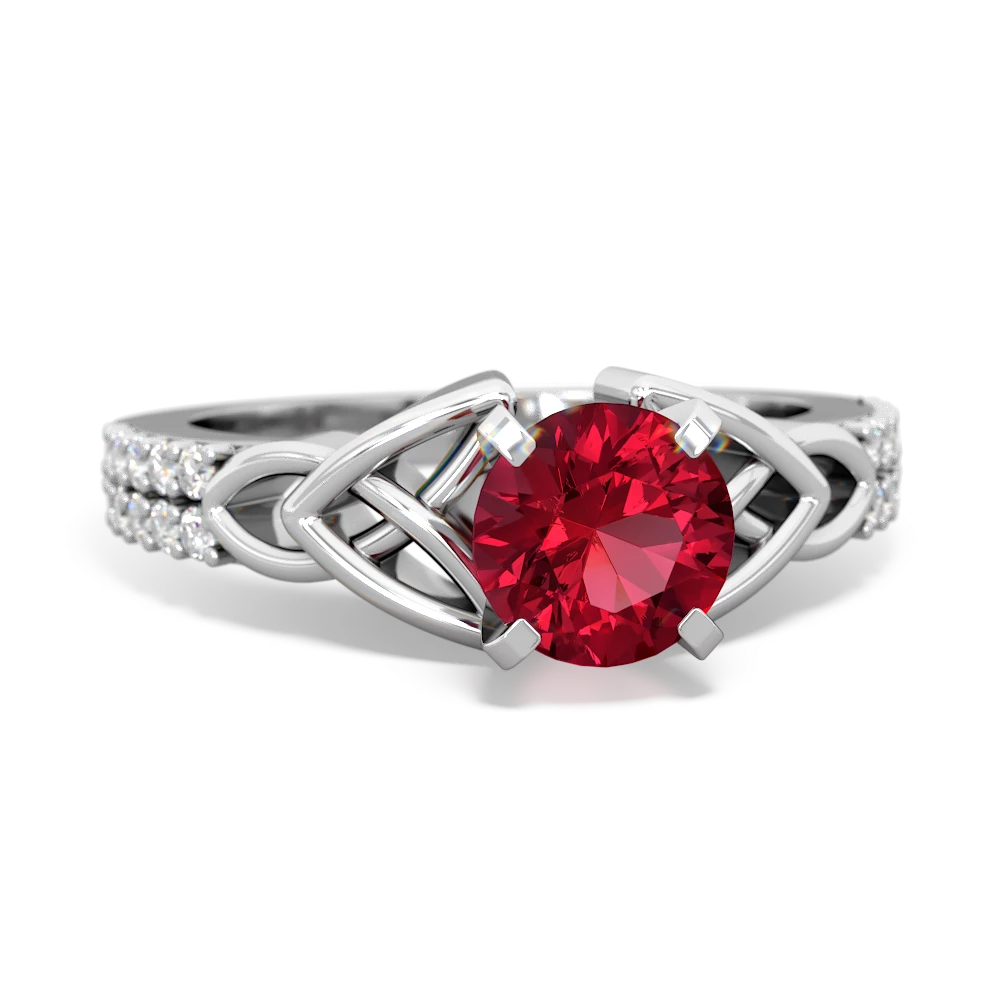 Lab Ruby Celtic Knot 6Mm Round Engagement 14K White Gold ring R26446RD
