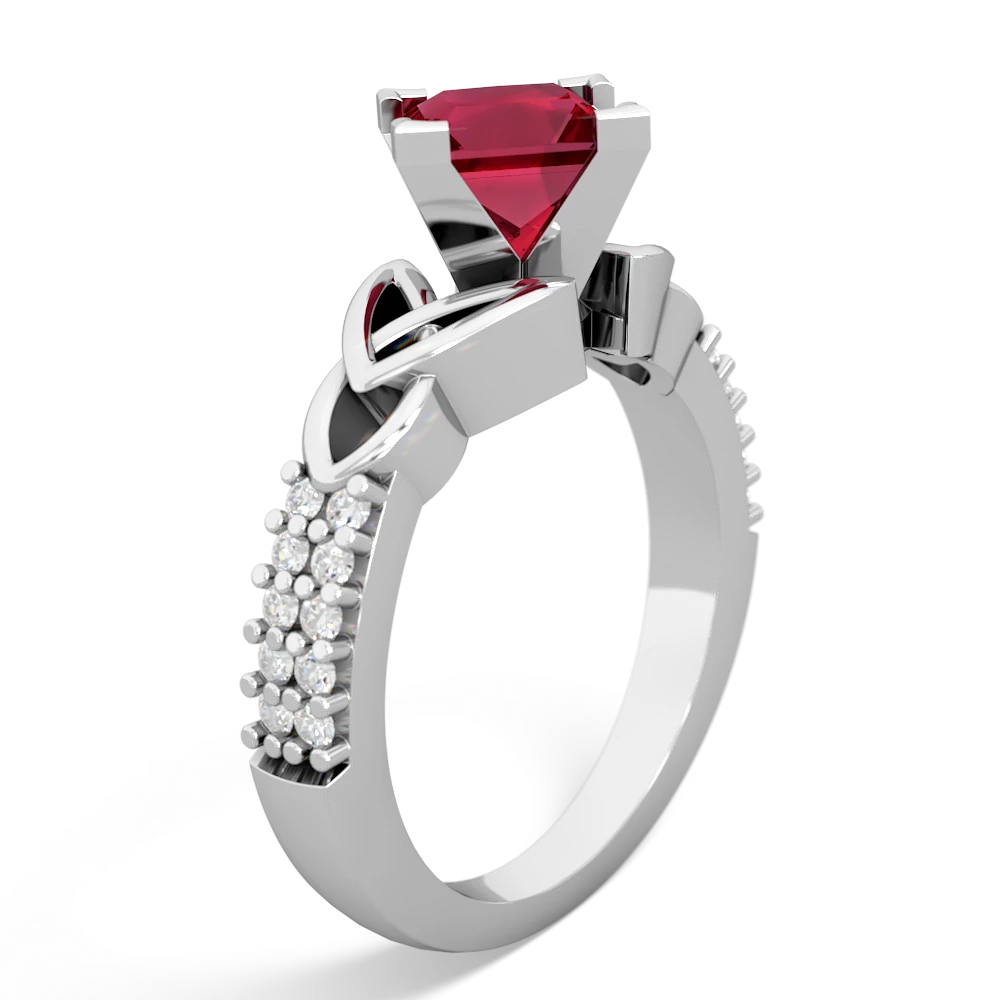Lab Ruby Celtic Knot 6Mm Princess Engagement 14K White Gold ring R26446SQ