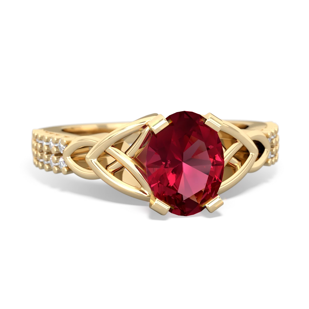 Lab Ruby Celtic Knot 8X6 Oval Engagement 14K Yellow Gold ring R26448VL