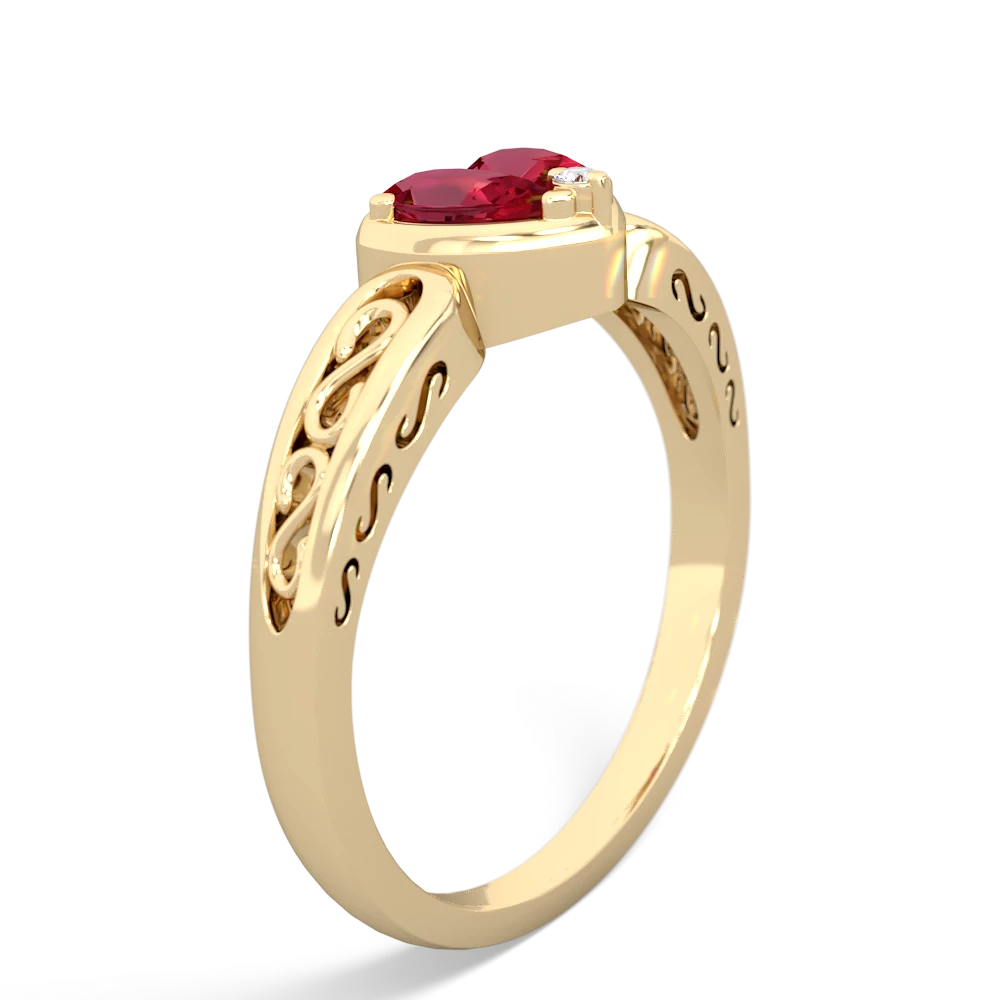 Lab Ruby Filligree 'One Heart' 14K Yellow Gold ring R5070