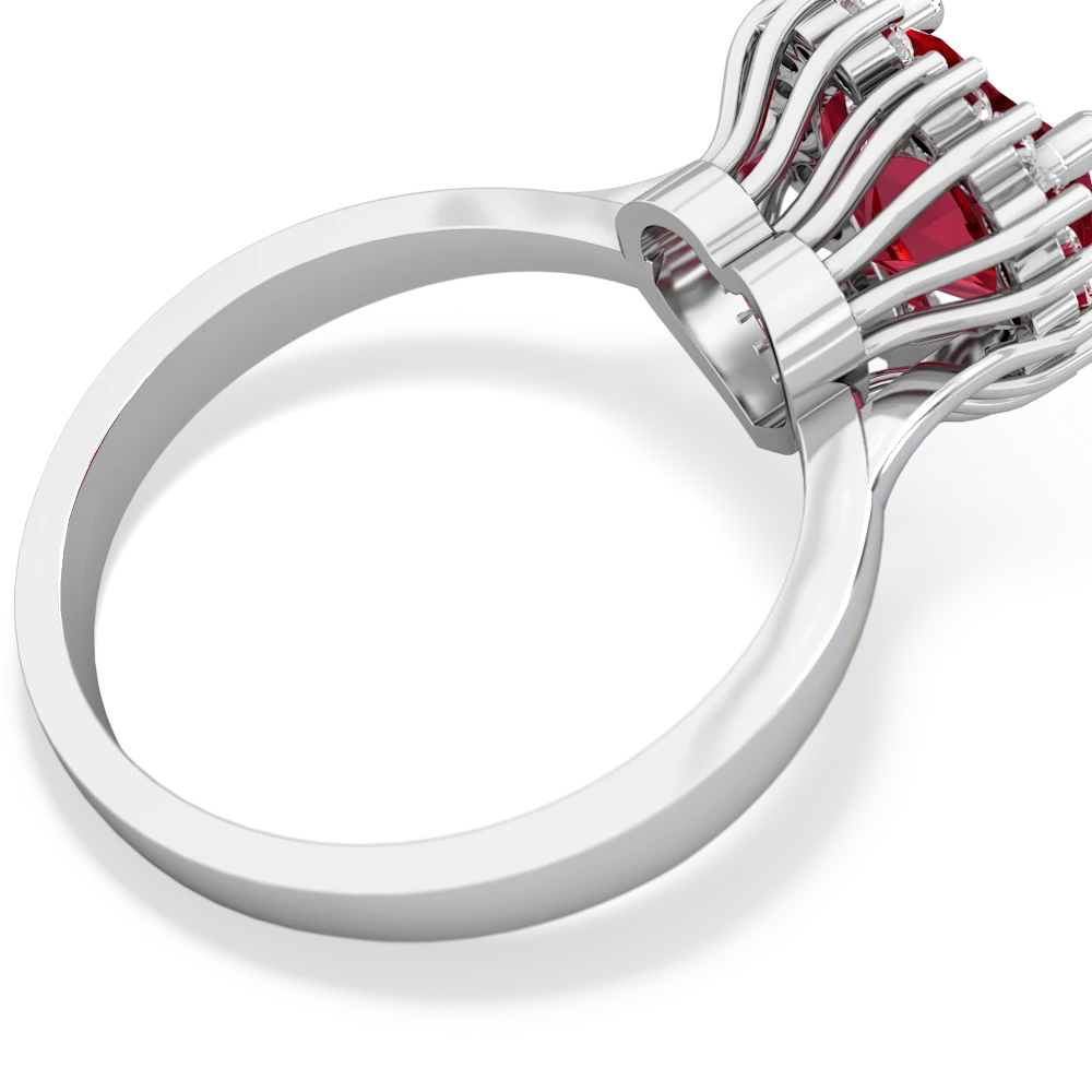 Lab Ruby Sparkling Halo Heart 14K White Gold ring R0391