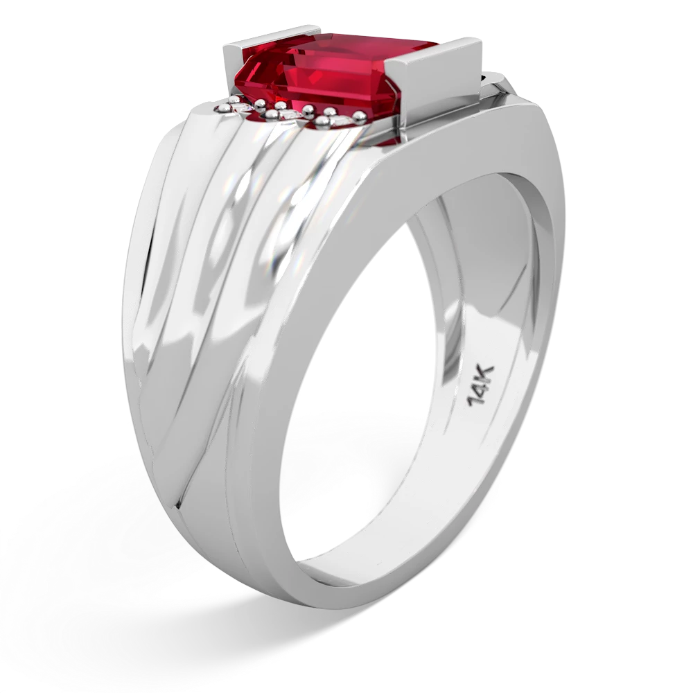 Lab Ruby Men's 9X7mm Emerald-Cut 14K White Gold ring R1835