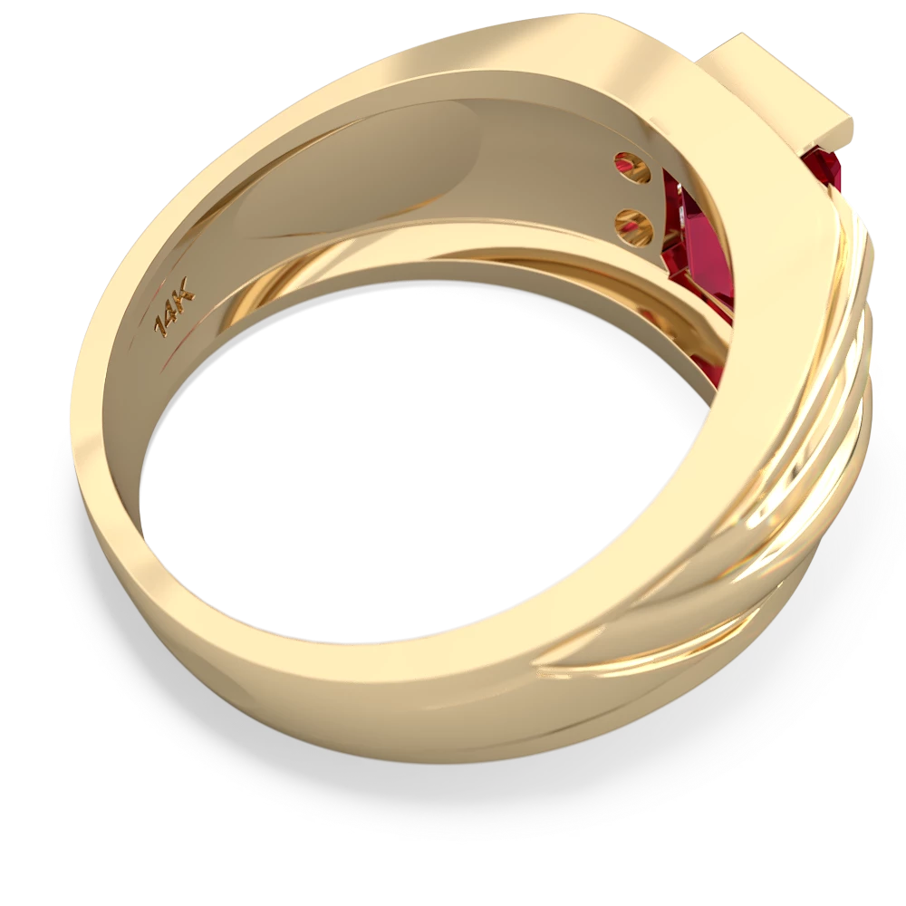 Lab Ruby Men's 9X7mm Emerald-Cut 14K Yellow Gold ring R1835