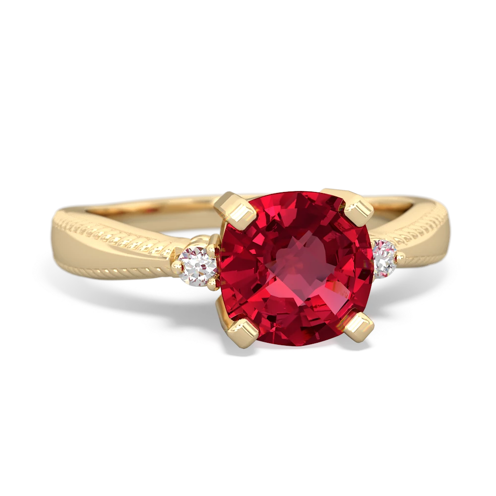 Lab Ruby Cushion Rope 14K Yellow Gold ring R2484