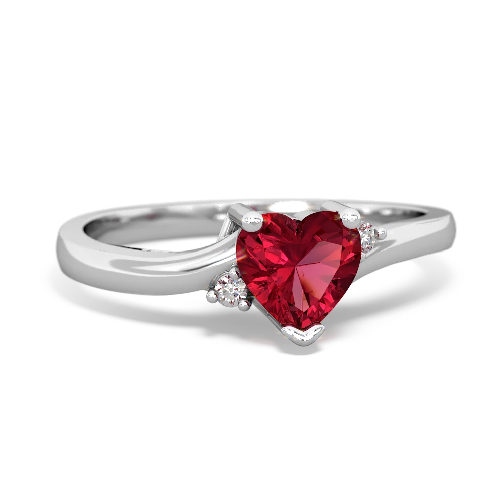 Lab Ruby Delicate Heart 14K White Gold ring R0203