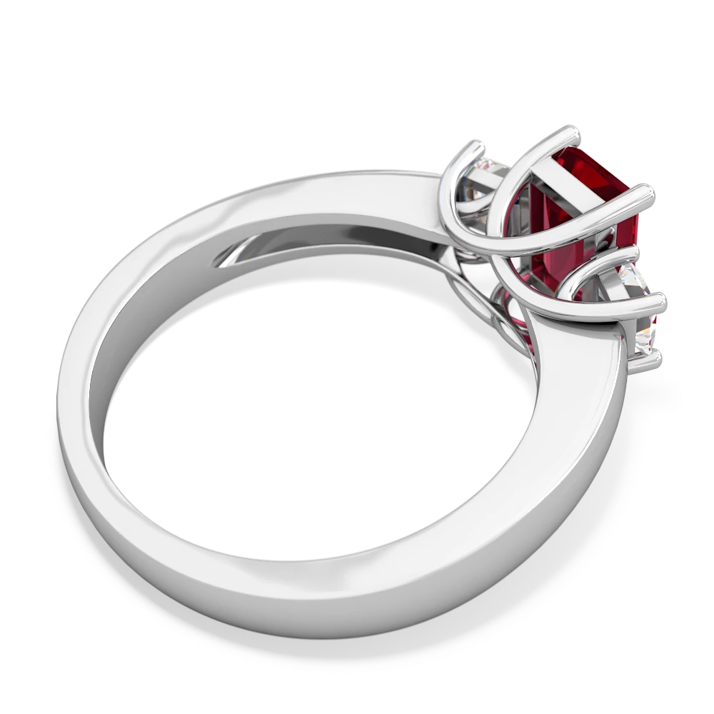 Lab Ruby Diamond Three Stone Emerald-Cut Trellis 14K White Gold ring R4021
