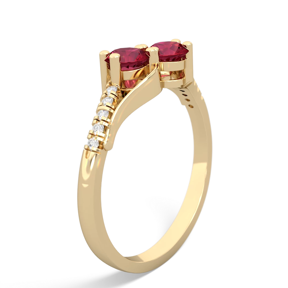 Lab Ruby Infinity Pave Two Stone 14K Yellow Gold ring R5285