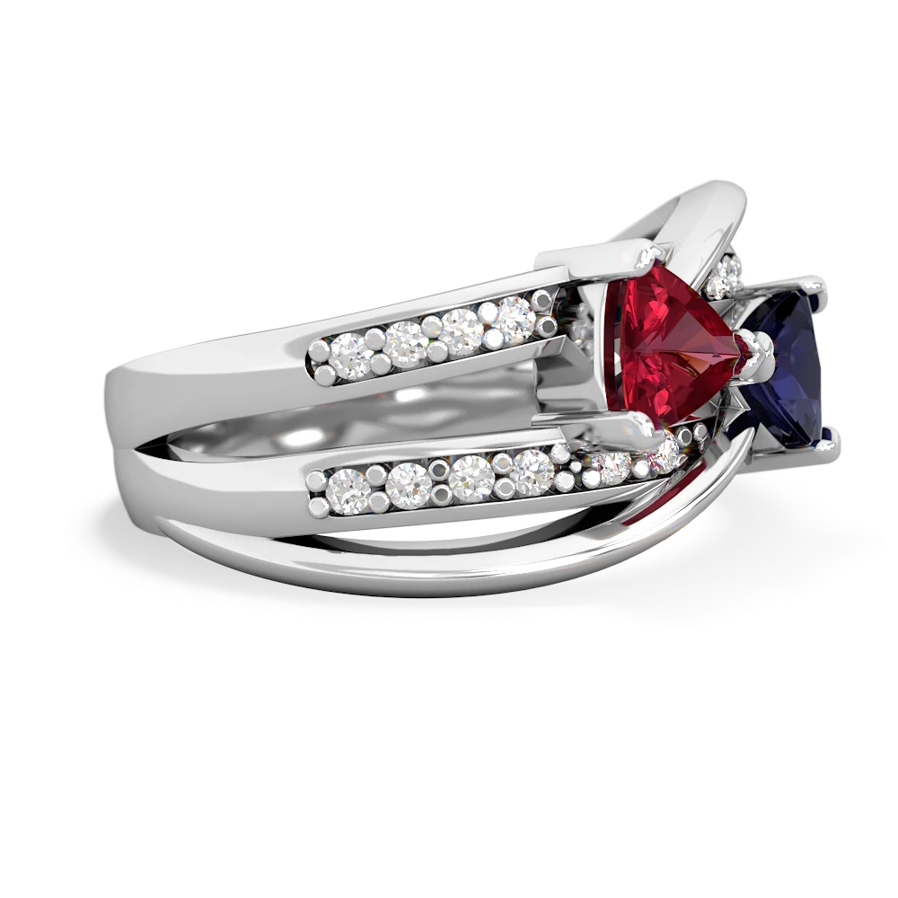 Lab Ruby Bowtie 14K White Gold ring R2360