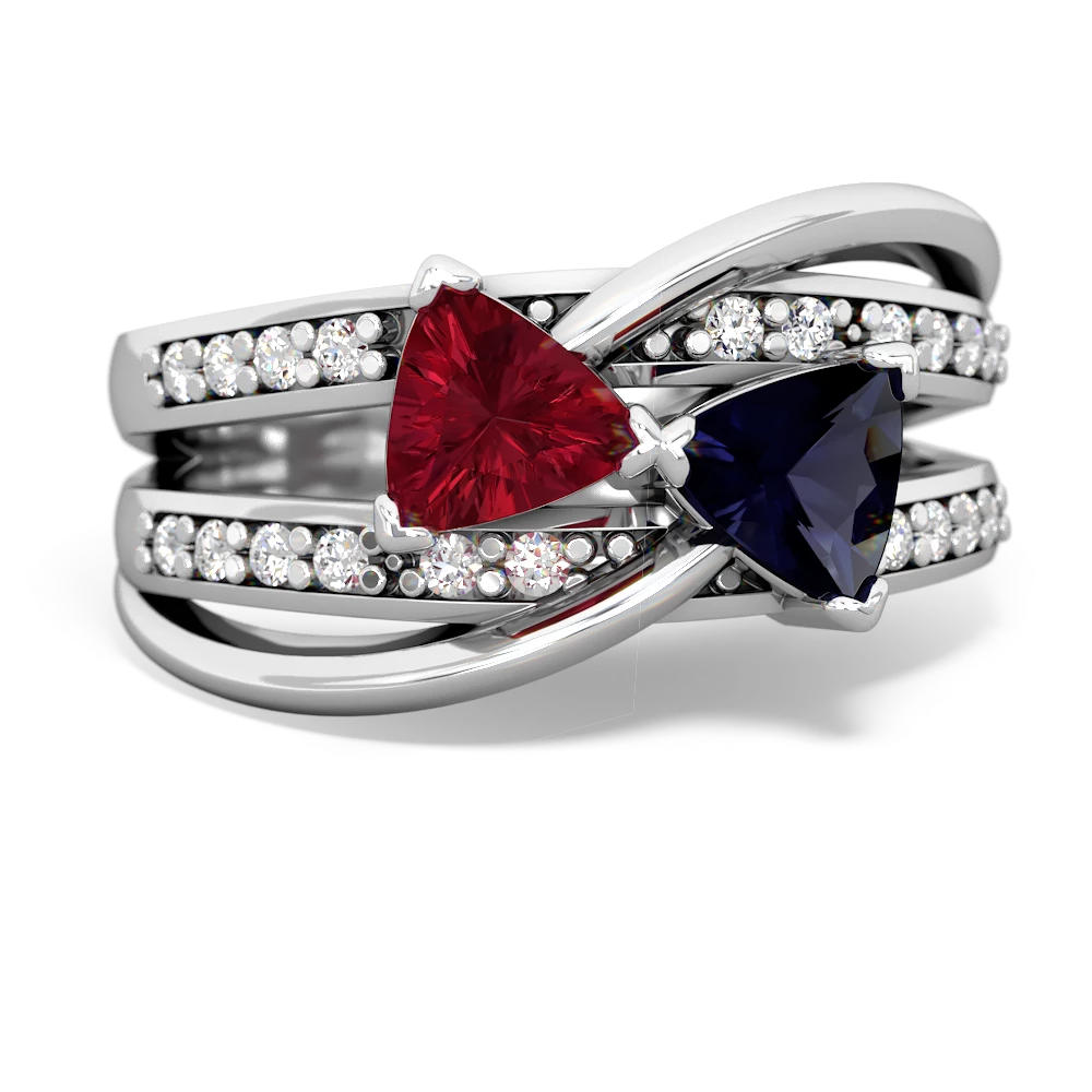 Lab Ruby Bowtie 14K White Gold ring R2360