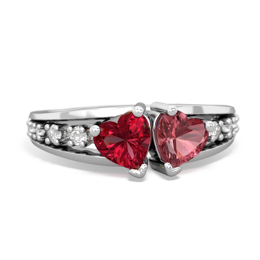 Lab Ruby Heart To Heart 14K White Gold ring R3342