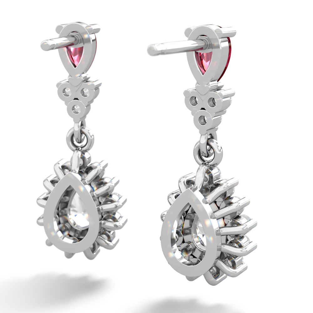 Lab Ruby Halo Pear Dangle 14K White Gold earrings E1882