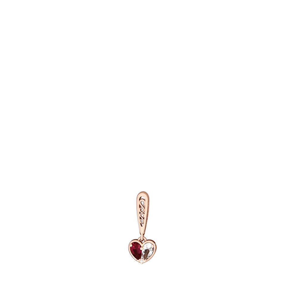Lab Ruby Filligree Heart 14K Rose Gold earrings E5070