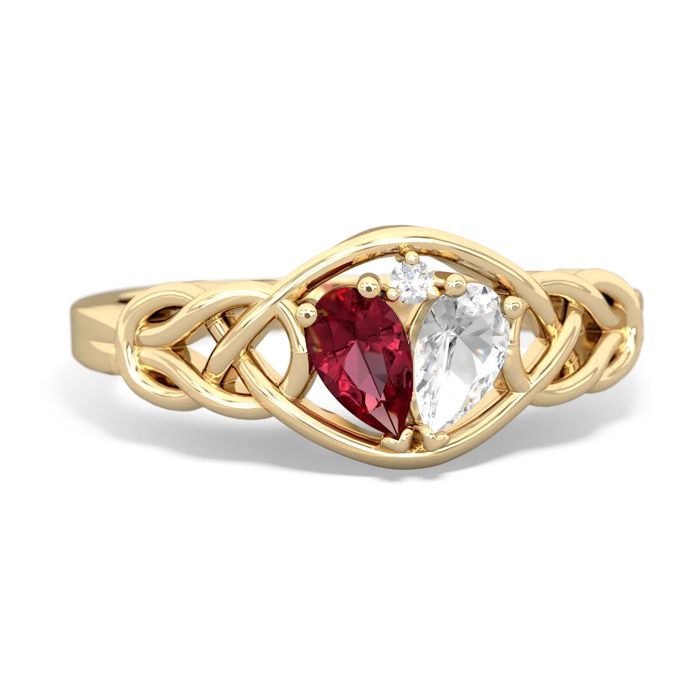 Lab Ruby Celtic Love Knot 14K Yellow Gold ring R5420