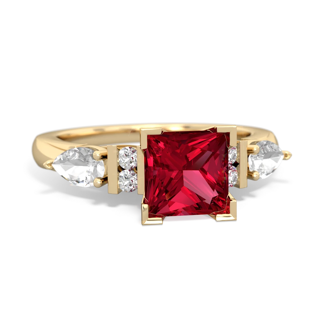 Lab Ruby 6Mm Princess Eternal Embrace Engagement 14K Yellow Gold ring C2002
