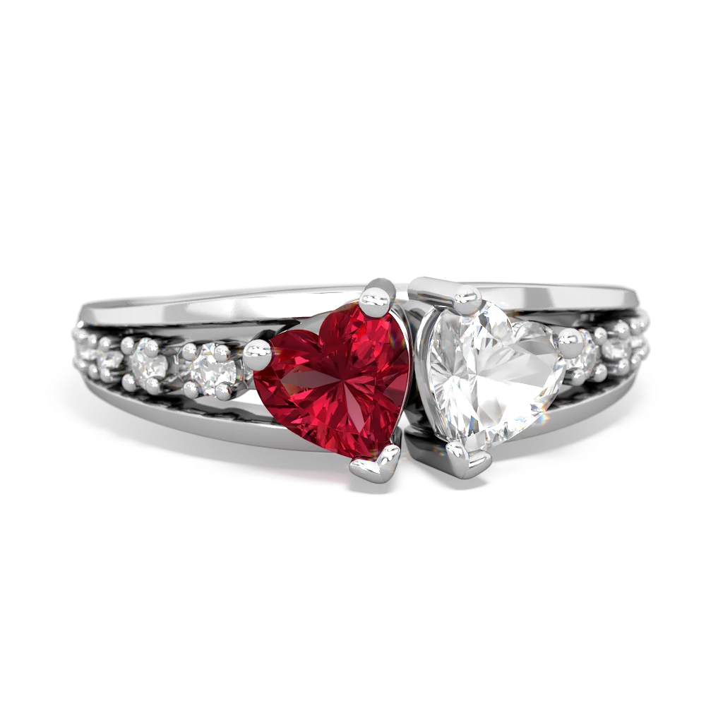 Lab Ruby Heart To Heart 14K White Gold ring R3342