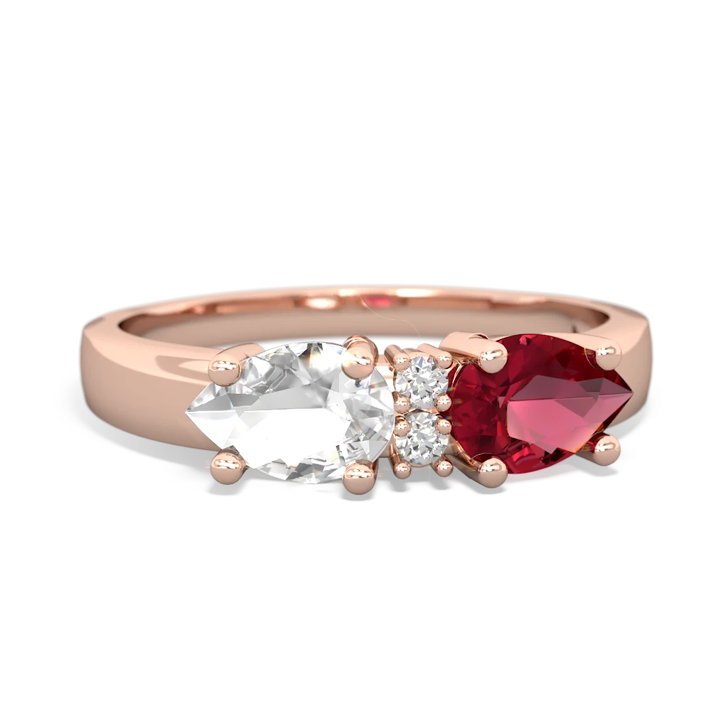 Lab Ruby Pear Bowtie 14K Rose Gold ring R0865