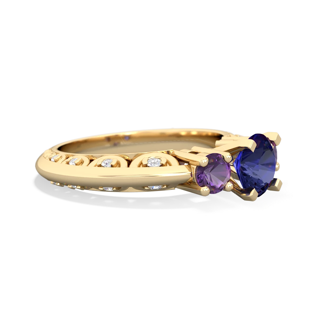 Lab Sapphire Art Deco Eternal Embrace Engagement 14K Yellow Gold ring C2003