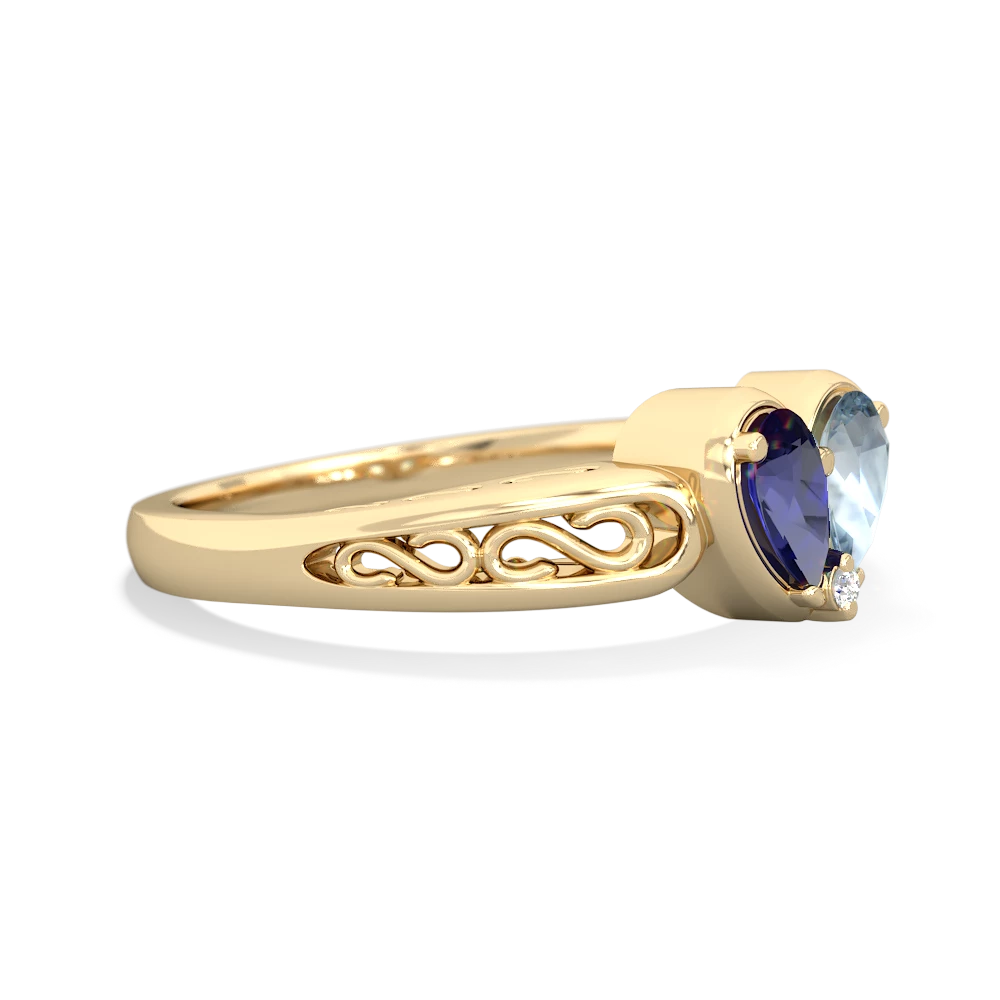 Lab Sapphire Filligree 'One Heart' 14K Yellow Gold ring R5070