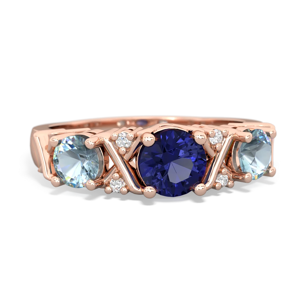 Lab Sapphire Hugs And Kisses 14K Rose Gold ring R5016