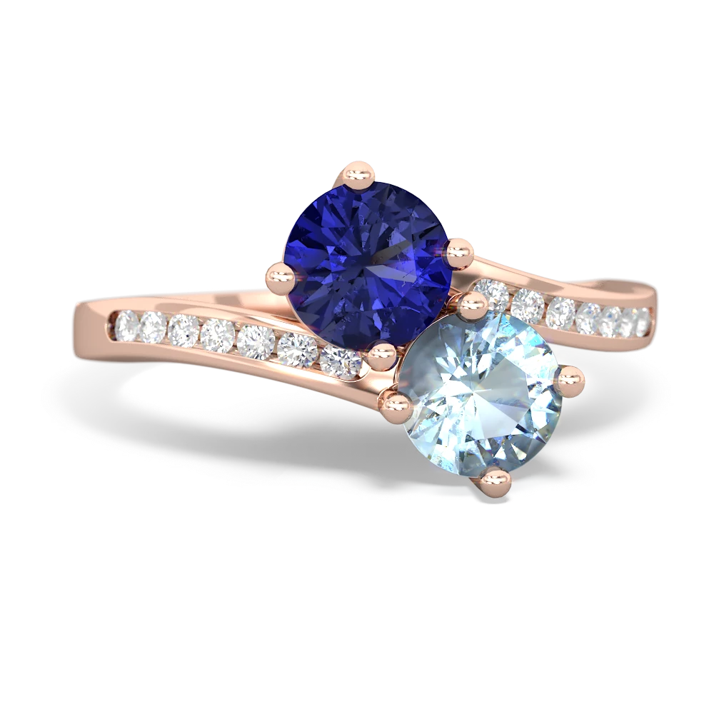 Lab Sapphire Channel Set Two Stone 14K Rose Gold ring R5303