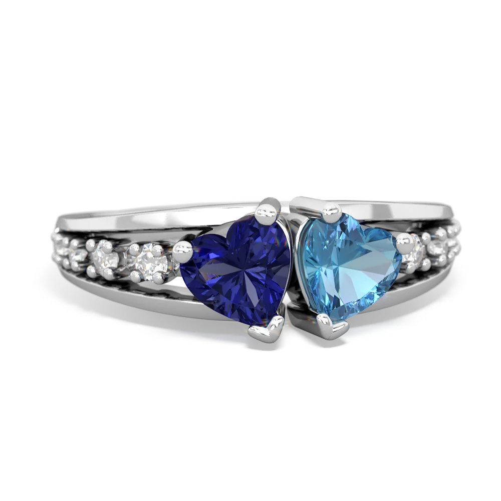 Lab Sapphire Heart To Heart 14K White Gold ring R3342
