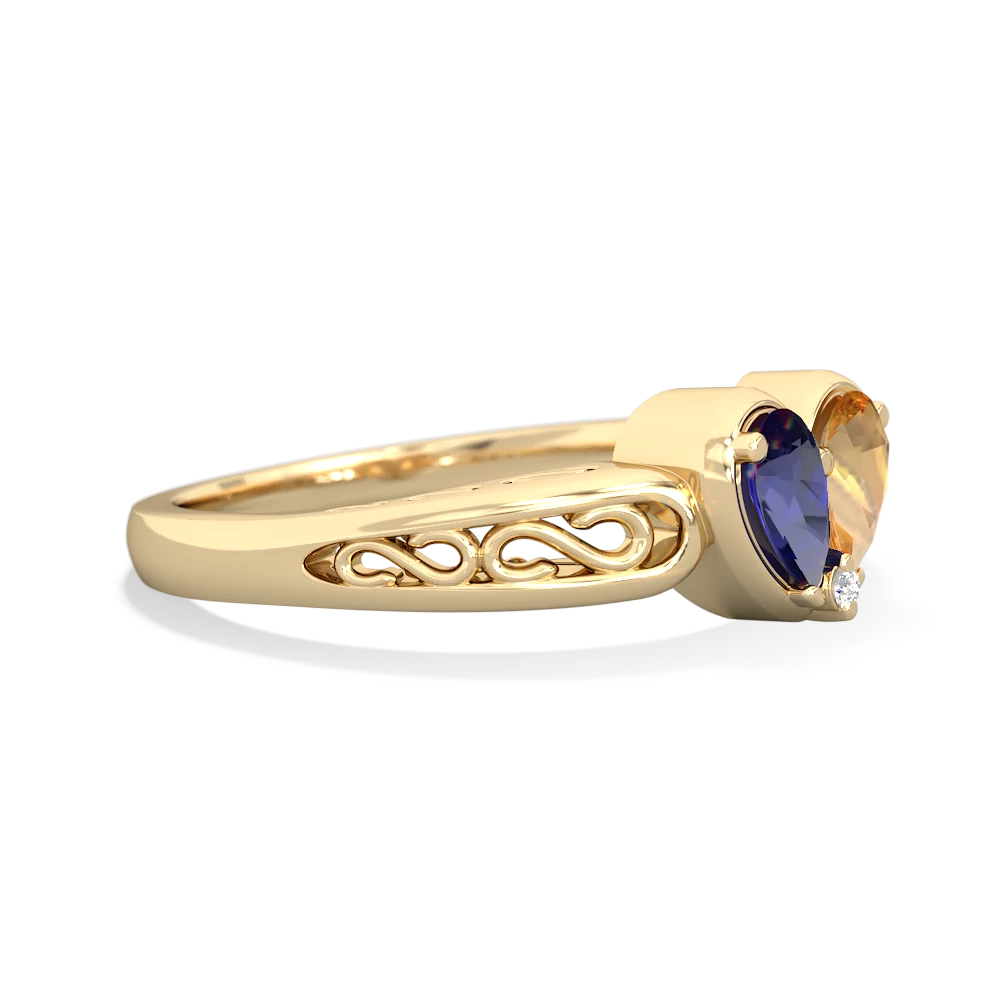 Lab Sapphire Filligree 'One Heart' 14K Yellow Gold ring R5070