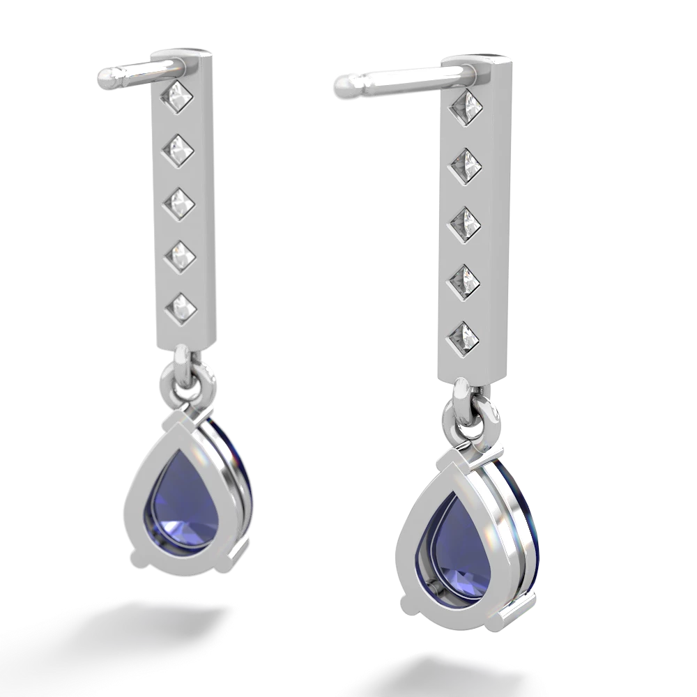 Lab Sapphire Art Deco Diamond Drop 14K White Gold earrings E5324