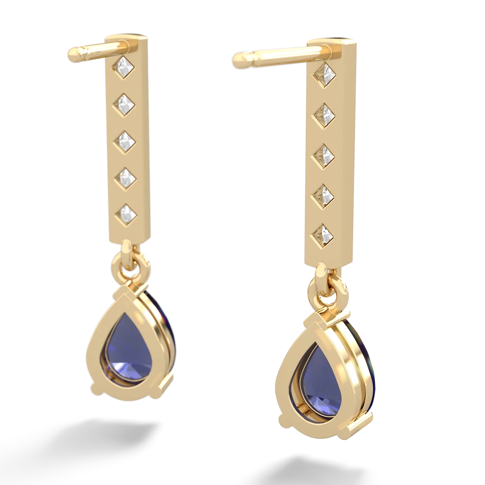 Lab Sapphire Art Deco Diamond Drop 14K Yellow Gold earrings E5324