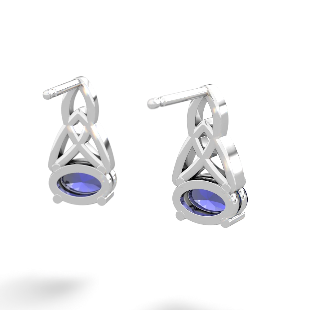 Lab Sapphire Celtic Trinity Knot 14K White Gold earrings E2389
