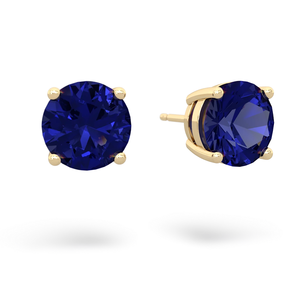 Lab Sapphire 8Mm Round Stud 14K Yellow Gold earrings E1788