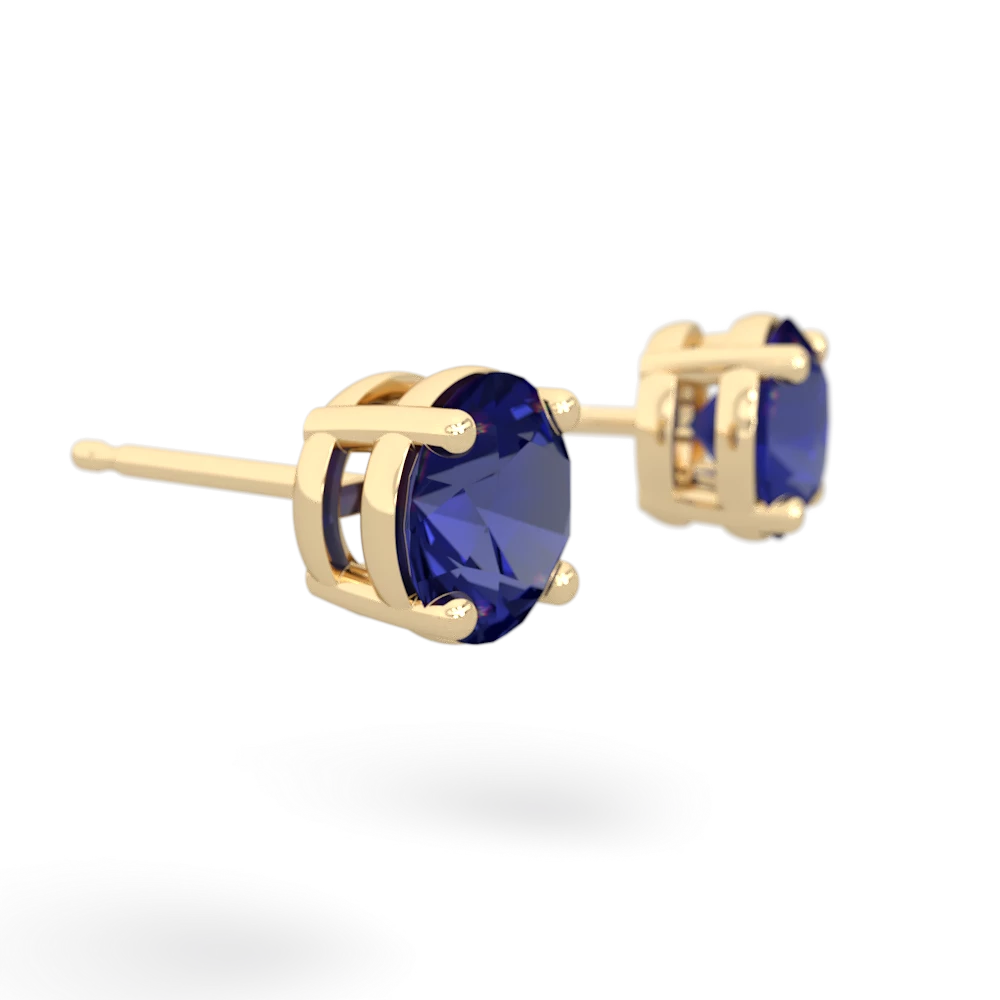 Lab Sapphire 6Mm Round Stud 14K Yellow Gold earrings E1786