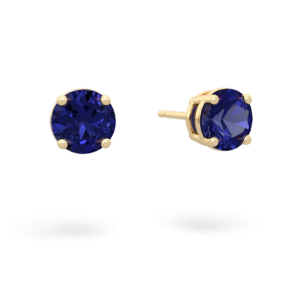 Lab Sapphire 6Mm Round Stud 14K Yellow Gold earrings E1786