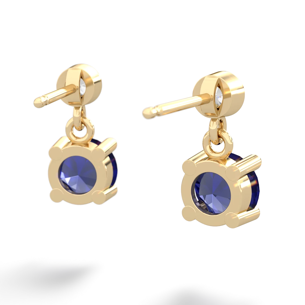 Lab Sapphire Diamond Drop 6Mm Round 14K Yellow Gold earrings E1986