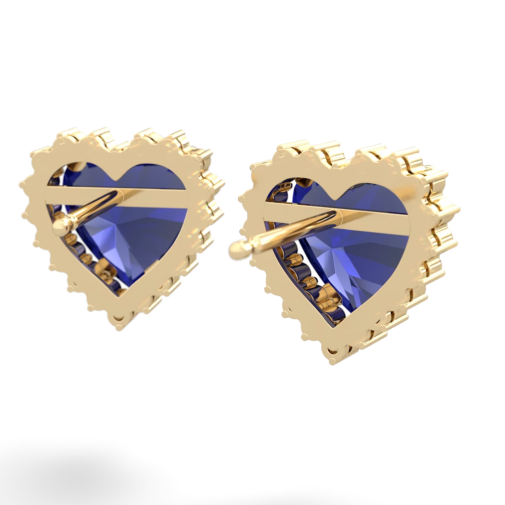 Lab Sapphire Sparkling Halo Heart 14K Yellow Gold earrings E0391