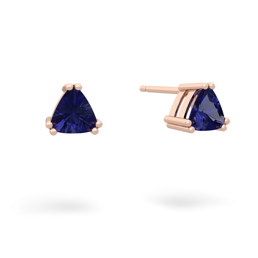 Lab Sapphire 5Mm Trillion Stud 14K Rose Gold earrings E1858