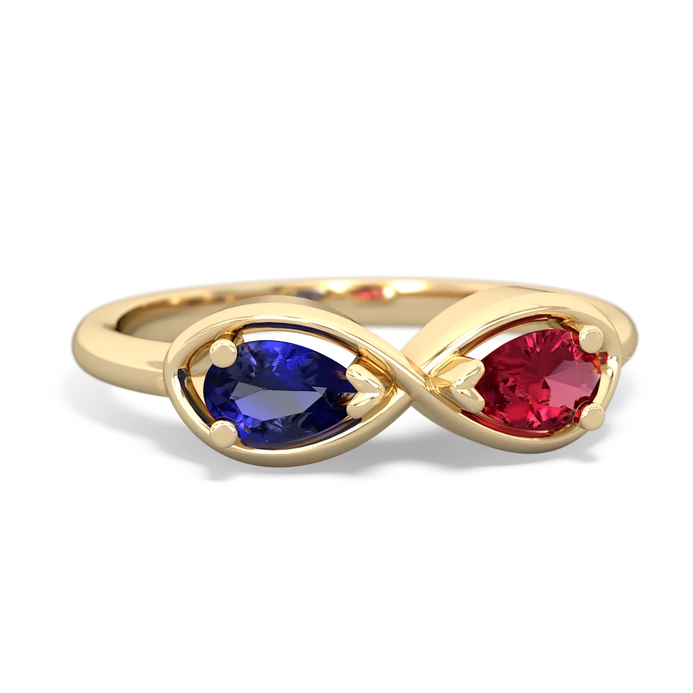Lab Sapphire Infinity 14K Yellow Gold ring R5050