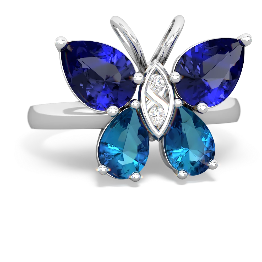 Lab Sapphire Butterfly 14K White Gold ring R2215