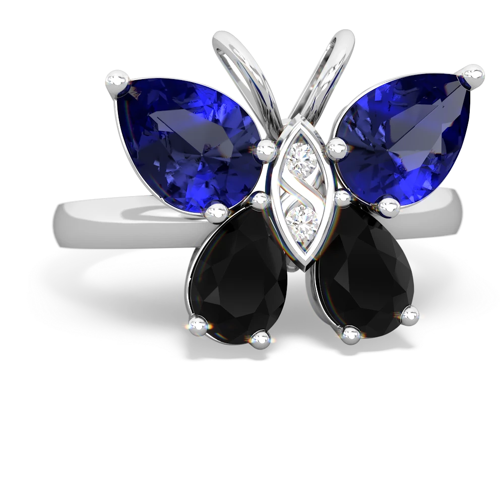 Lab Sapphire Butterfly 14K White Gold ring R2215