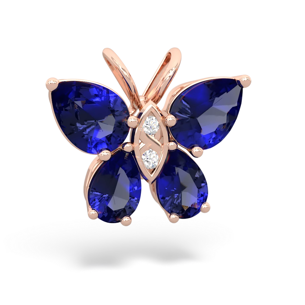 Lab Sapphire Butterfly 14K Rose Gold pendant P2215