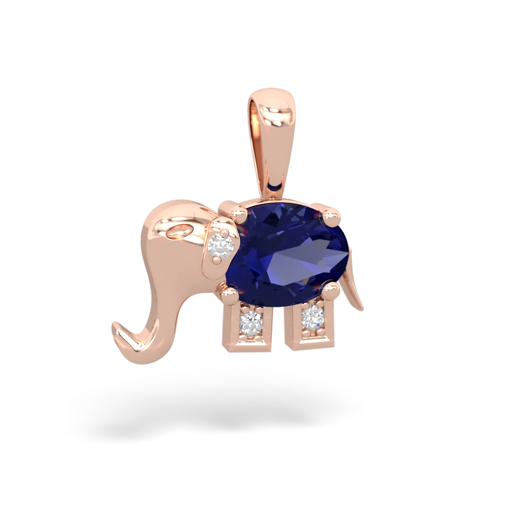 Lab Sapphire Elephant 14K Rose Gold pendant P2555