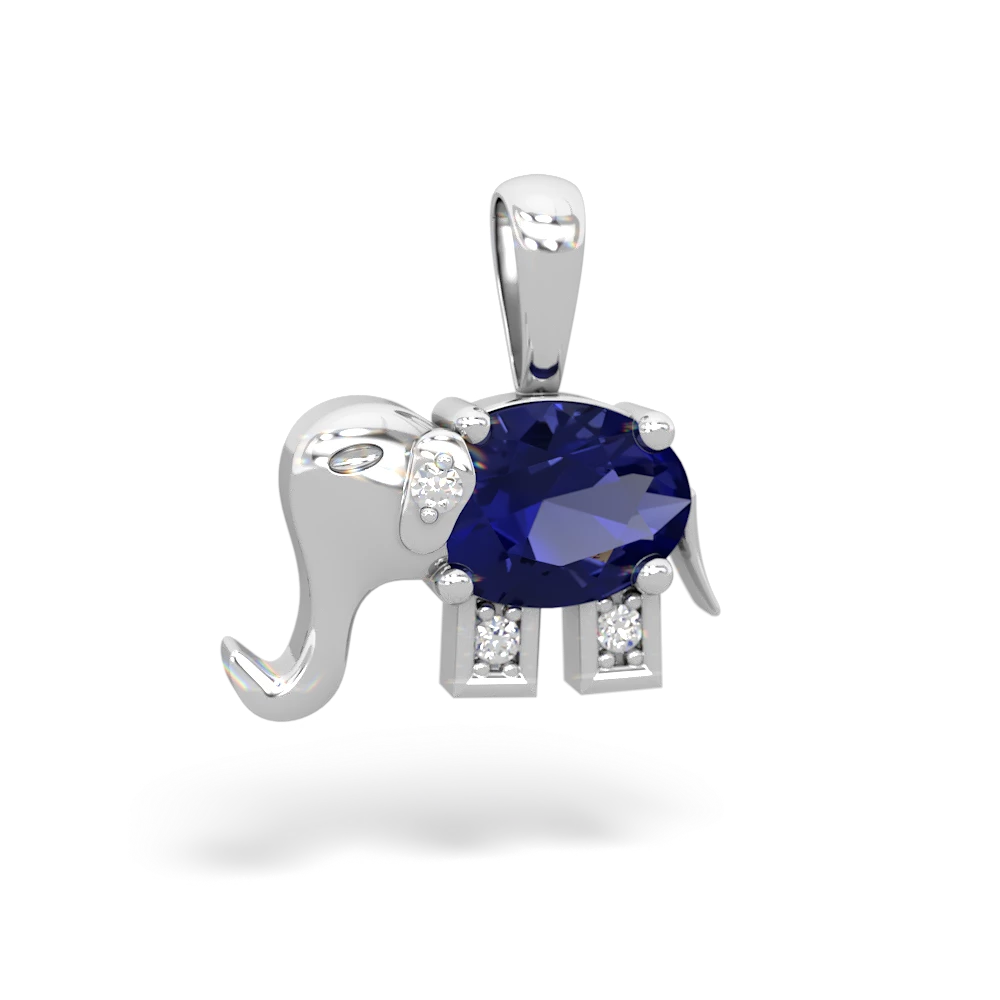 Lab Sapphire Elephant 14K White Gold pendant P2555