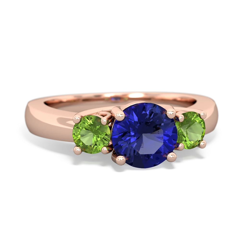 Lab Sapphire Three Stone Round Trellis 14K Rose Gold ring R4018