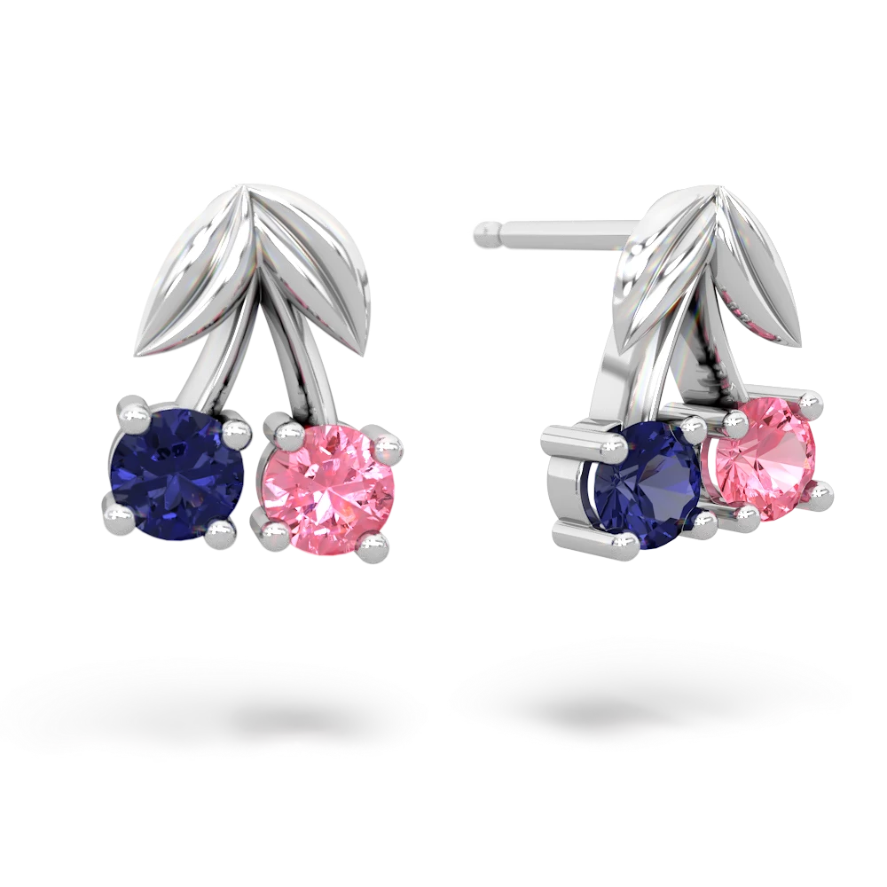 Lab Sapphire Sweet Cherries 14K White Gold earrings E7001