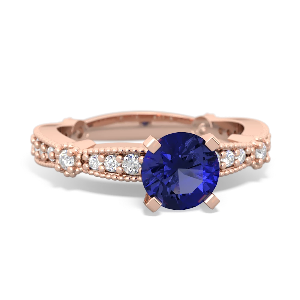 Lab Sapphire Sparkling Tiara 6Mm Round 14K Rose Gold ring R26296RD