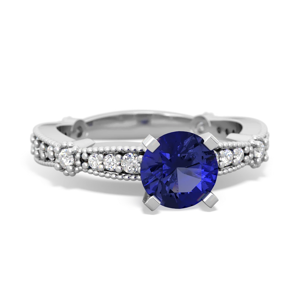 Lab Sapphire Sparkling Tiara 6Mm Round 14K White Gold ring R26296RD